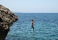 Cap Corse, Westküste, Badeplatz bei Marine di Negru (Eva, Ralf, Flo 3).JPG